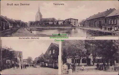 157172 AK Demker Tangerhütte 1918 Teichplatz Kirche Schule Dorfstraße Rittergut