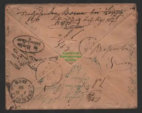B14318 Brief Deutsches Reich Chemnitz 1883 DR 39 vielfach Nachsendung Berlin Rom
