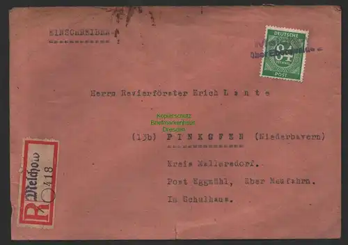 B14317 Brief Deutschland Alliierte Besetzung Melchow um 1946 Notstempel R-Brief