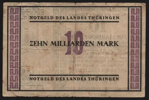 B13589 Deutsches Reich Inflation 1923 Notgeld Thüringen Weimar 10 Milliarden