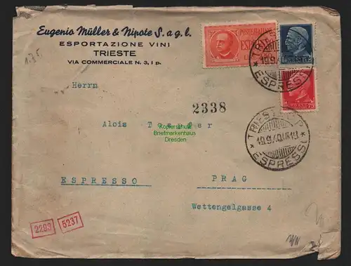 B11348 Brief Trieste Express Eilbrief nach Prag Praha Zensur OKW 1940