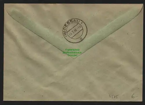 h4575 SBZ Bezirkshandstempel Bezirk 14 R-Brief 334 Dresden 36 rot + 15 Pfg. 42 v