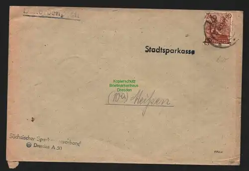 h4590 SBZ Bezirkshandstempel Bezirk 14 Brief Dresden 50 Behördenpost gepr. F. Mü