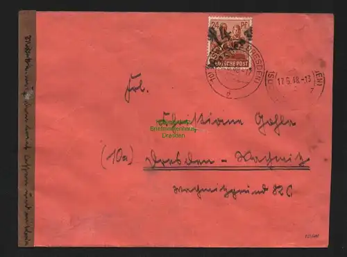 h4572 SBZ Bezirkshandstempel Bezirk 14 Brief Dresden 30 Zweitverwendung gepr.