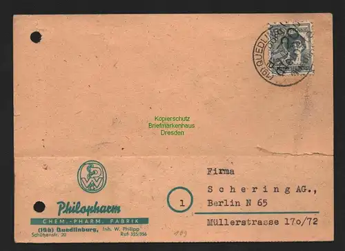 h4710 SBZ Bezirkshandstempel Bezirk 20 Neinstedt Quedlinburg Postkarte n. Berlin