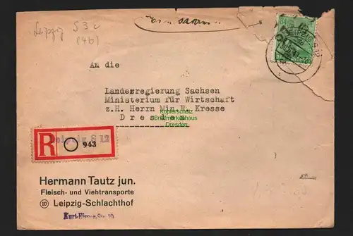 h4657 SBZ Bezirkshandstempel Bezirk 27 R-Brief Leipzig nach Dresden Kresse gepr.
