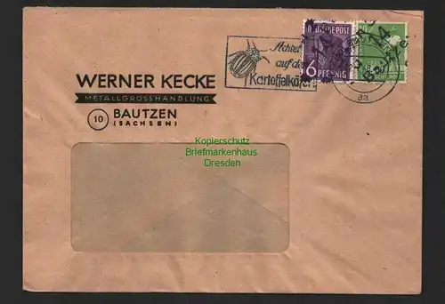 h4062 SBZ Bezirkshandstempel Bezirk 14 Brief Ortsbrief Bautzen 2.7.48 Metall