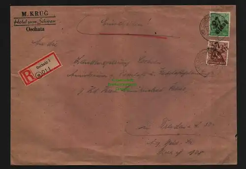 h3981 SBZ Bezirkshandstempel Bezirk 27 R-Brief Oschatz mit 84 Pfg. 181 30.6.48