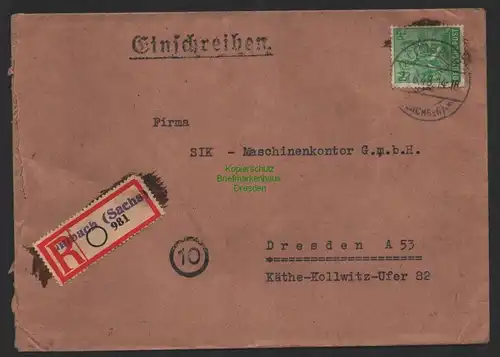 B9966 Brief SBZ Letztag vor Währungsreform 23.6.48 1948 Einschreiben Limbach Sa.