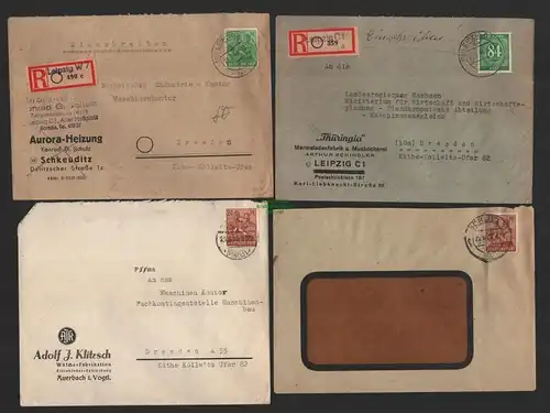 B9964 4x Brief SBZ Letztag vor Währungsreform 23.6. 1948 2x Einschreiben Leipzig