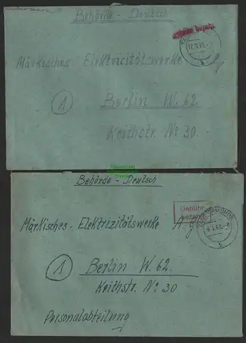 B9953 2x Brief SBZ Gebühr bezahlt 1945 1946 Tangermünde nach Berlin