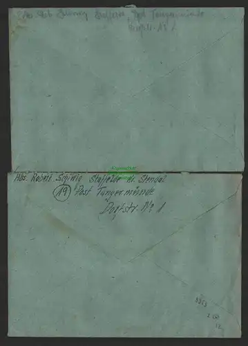 B9953 2x Brief SBZ Gebühr bezahlt 1945 1946 Tangermünde nach Berlin