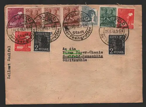 B9984 Brief SBZ Gebühr Währungsreform 1948 Zehnfach Saalfeld nach Remschütz