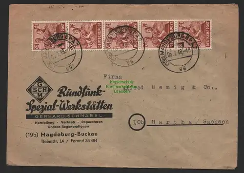 B9989 Brief SBZ Gebühr Währungsreform 1948 Zehnfach Magdeburg BPA 7 Buckau
