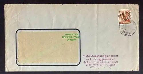 h3208 SBZ Bezirkshandstempel Bezirk 2° Köthen Bedarfsbrief 24 Pfg Tabakforschung