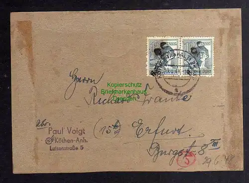 h3243 SBZ Bezirkshandstempel Bezirk 2° Köthen Postkarte Werbekarte