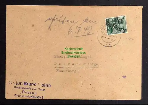 h3473 SBZ Bezirkshandstempel gepr. Bezirk 20 Dessau 16 Pfg. Ortsbrief Anwalt