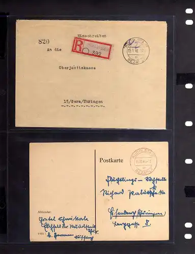B699 2x SBZ Brief Gebühr bezahlt 1946 Einschreiben an die Justizkasse Gera geprü