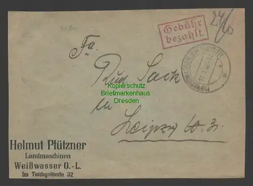 B7513 SBZ Währungsreform Briefvorderseite aus doppelt verw. Weisswasser 11.7.48