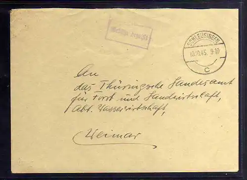 B724 SBZ Brief Gebühr bezahlt Schleusingen 1945 nach Weimar