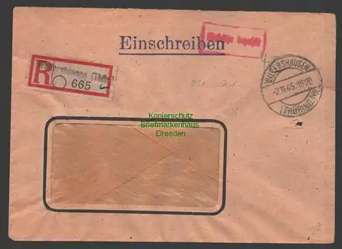 B7501 SBZ Brief Gebühr bezahlt 1945 ADE Waltershausen Einschreiben nach Erfurt