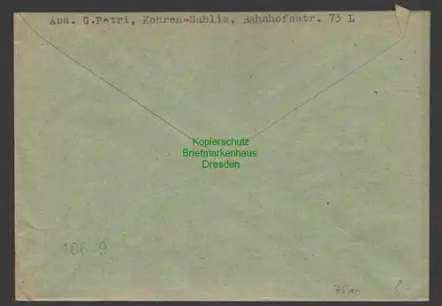 B7510 SBZ Währungsreform Brief Gebühr bezahlt Kohren-Sahlis 12.7.48 nach Borna