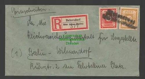 B7577 SBZ Ostsachsen Brief Einschreiben Beiersdorf über Löbau Notstempel 1945
