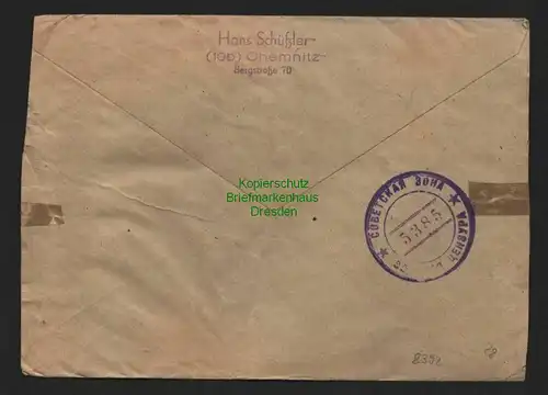 B8392 SBZ Brief Sowjetische Zensur 5385 Chemnitz 1948 Währungsreform zehnfach