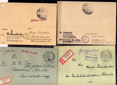 B841 4x SBZ Brief Karte Gebühr bezahlt 1945 Wittenberge Bz. Potsdam Buchdruckere