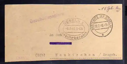 B834 SBZ Briefstück Gebühr bezahlt 1948 Westewitz Kr. Döbeln Währungsreform Hoch