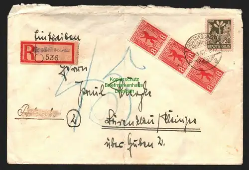 B8357 SBZ Brief Einschreiben Grossräschen 6.3.46 Postsache gestrichen Nachgebühr