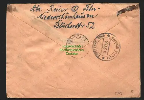 B8383 SBZ Brief Sowjetische Zensur 5208 Berlin Niederschönhausen 1947