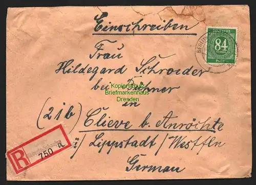 B8383 SBZ Brief Sowjetische Zensur 5208 Berlin Niederschönhausen 1947