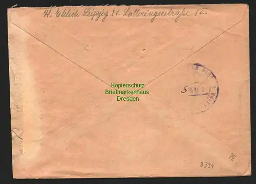 B8394 SBZ Brief Sowjetische Zensur 5401 Leipzig 1948 nach Braunschweig