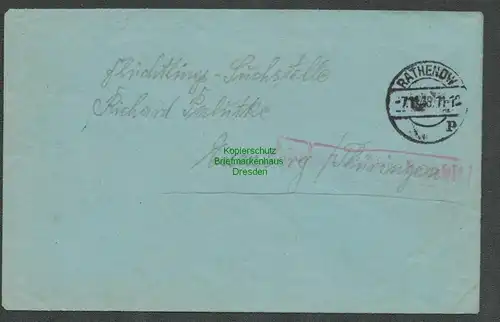 B6227 Brief SBZ Gebühr bezahlt 1945 Rathenow an Suchstelle Eisenberg