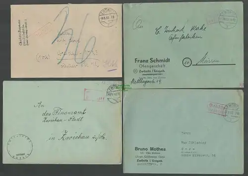B6131 4x Brief SBZ Gebühr bezahlt 1945 Zwönitz Notumschlag Amtsgericht Ofengesch