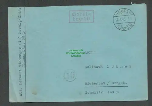 B6173 Brief SBZ Gebühr bezahlt 1945 Herold Erzgeb. nach Wiesenbad