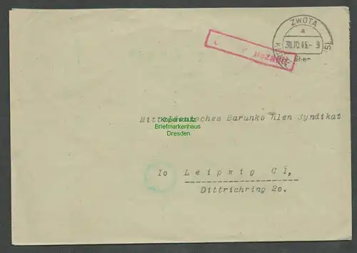 B6130 Brief SBZ Gebühr bezahlt 1945 Zwota über Klingenthal Vogtland Rösselwerk
