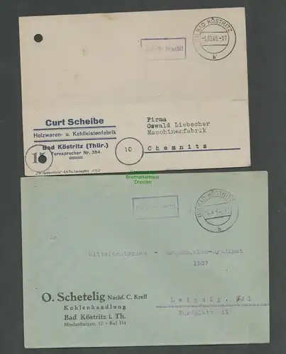 B6299 Brief Postkarte SBZ Gebühr bezahlt 1945 Köstritz Kohlenhandlung Schetelig