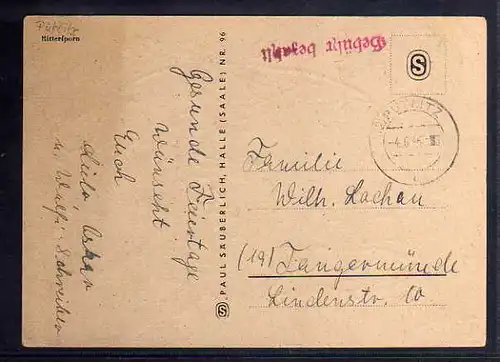 B670 Karte SBZ Gebühr bezahlt 1946 Putlitz nach Tangermünde