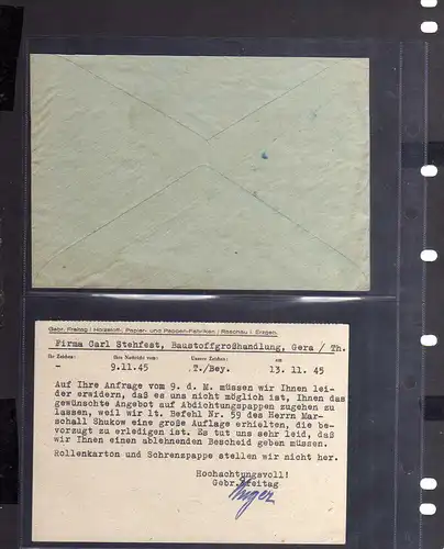 B678 2x SBZ Brief Karte Gebühr bezahlt 1945 Raschau Erzgebirge Geschäftspost