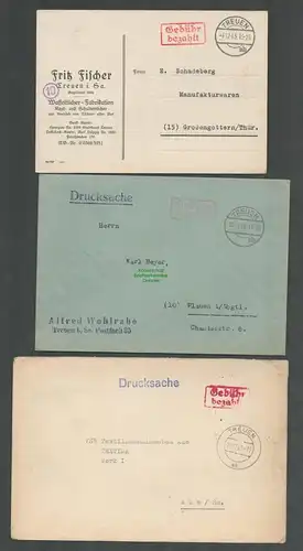 B6282 3x Brief SBZ Gebühr bezahlt 1945 Treuen Waffeltücher Fabrikation