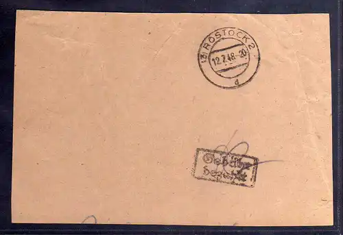 B696 Briefstück SBZ Gebühr bezahlt 1948 Währungsreform Rostock