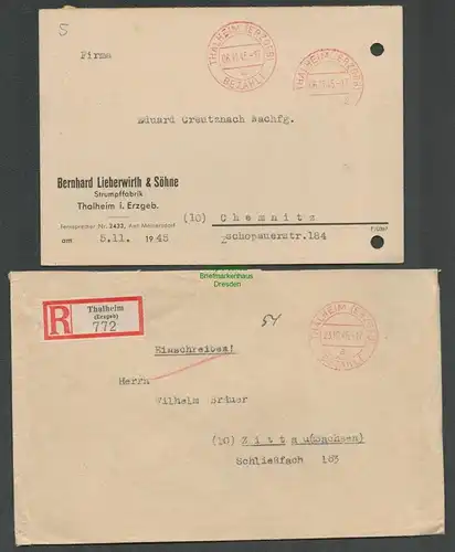 B6246 Brief SBZ Gebühr bezahlt 1945 Thalheim Erzgeb. Strumpffabrik Lieberwirth