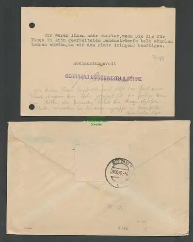B6246 Brief SBZ Gebühr bezahlt 1945 Thalheim Erzgeb. Strumpffabrik Lieberwirth