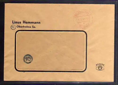 B637 SBZ Brief Gebühr bezahlt 1945 Oberfrohna Sa. Firma Linus Hemmann