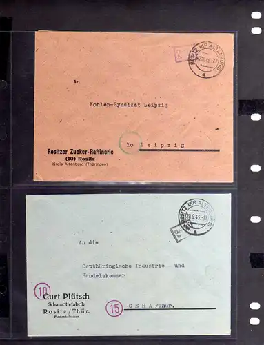 B693 2x SBZ Brief Gebühr bezahlt 1948 Rositz Kr. Altenburg Schamottefabrik Curt
