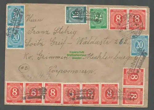 B6624 Brief SBZ Friedewald über Radebeul 10.7.48 Währungsreform + 6x Notstempel