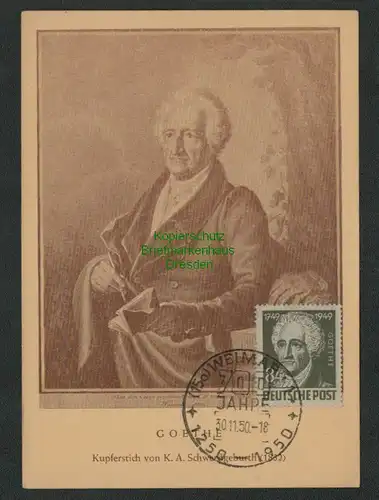 B6838 SBZ 238 Maximumkarte Weimar 200. Geburtstag Johann Wolfgang von Goethe