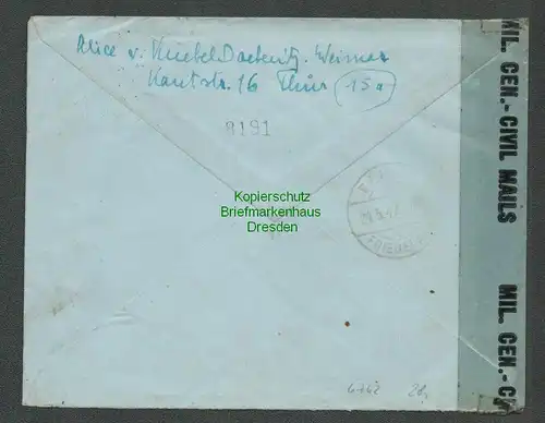 B6762 Brief SBZ Weimar Zensur 30187 nach Berlin Friedenau 1947